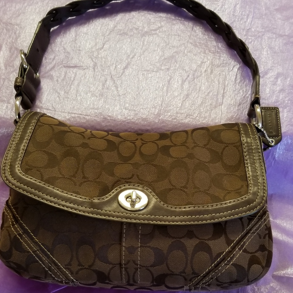**SALE** COACH HANDBAG, CHOCOLATE ON BROWN LOGO C